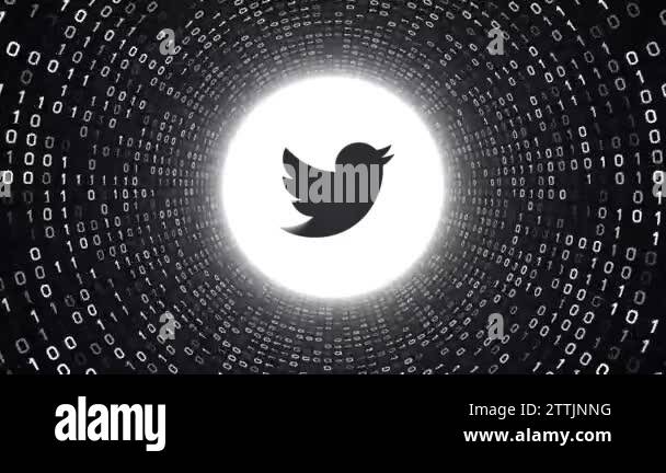 Editorial Animation: White Twitter logo form white binary tunnel on ...