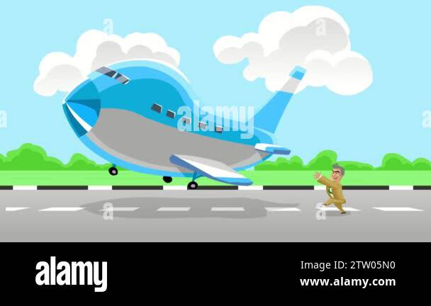 Man runs for the plane, businessman office worker character running ...