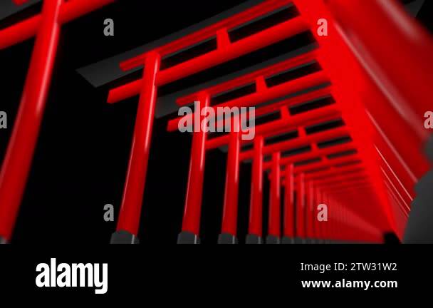 Red Loop Gates Red Torii gates in Japan. Torii gates in shrine. Shrine tunnel. CG loop ...