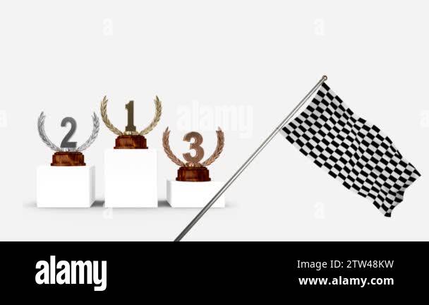 Racing flag hanging on a pole beside a podium for race winners Stock ...