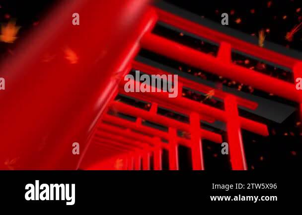Red Loop Gates Red Torii gates in Japan. Torii gates in shrine. Shrine tunnel. CG loop ...