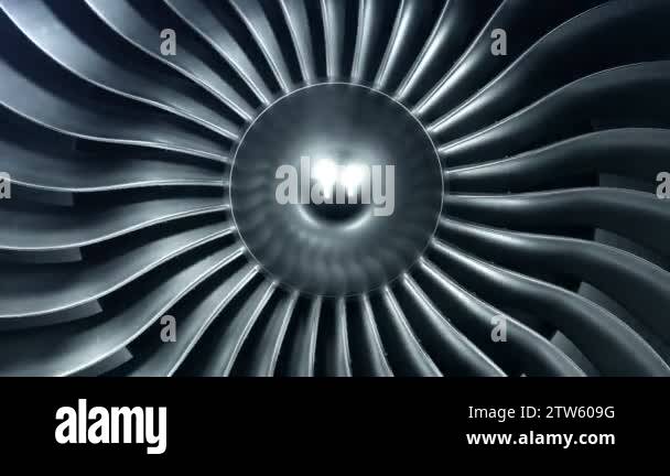 3D Rendering jet engine, close-up view jet engine blades. 4k animation ...