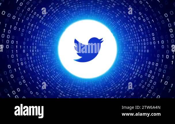 Editorial Animation: White Twitter logo form white binary tunnel on ...