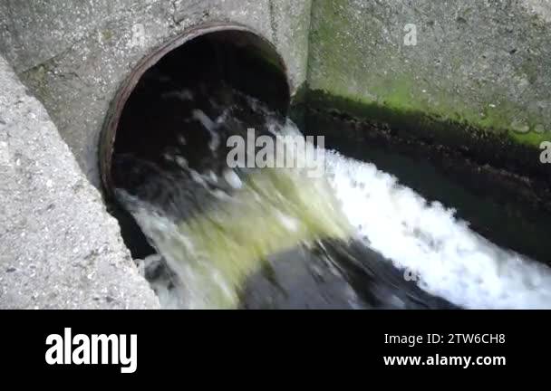 Dirty water flows from the pipe into a natural pond. Environmental ...