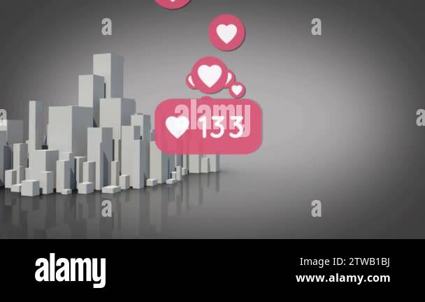 Digitally generated animation of heart icons with increasing numbers ...