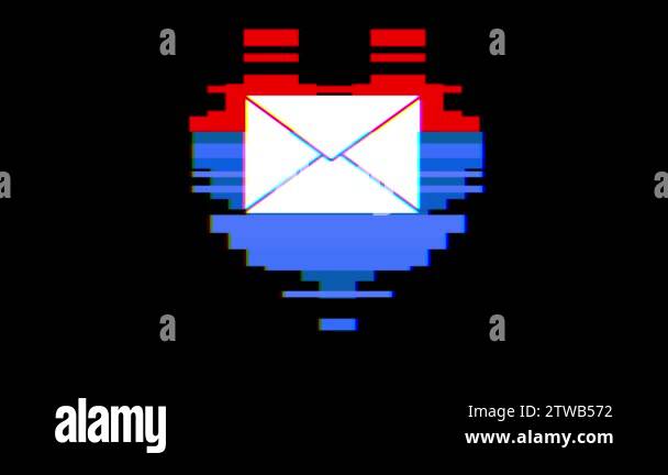 pixel heart with mail envelope symbol glitch interference screen ...