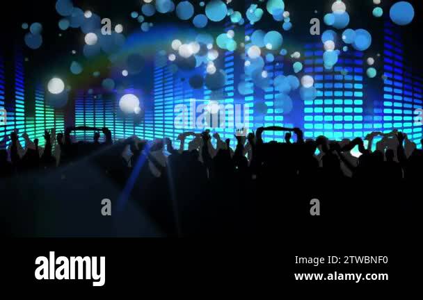 Digitally generated animation of a crowd partying with a background of ...