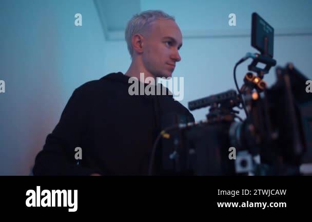 Professional movie camera. Backstage cinema production. Filming and