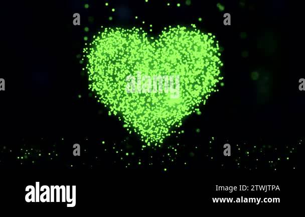 Animation of flying flickering particles form a heart sign or like ...