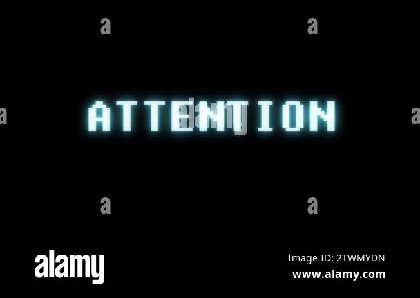 retro videogame ATTENTION word text computer old tv glitch interference ...