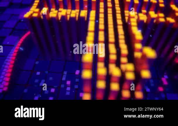 Camera flies over cubic pixels as they form an icon of flowchart ...
