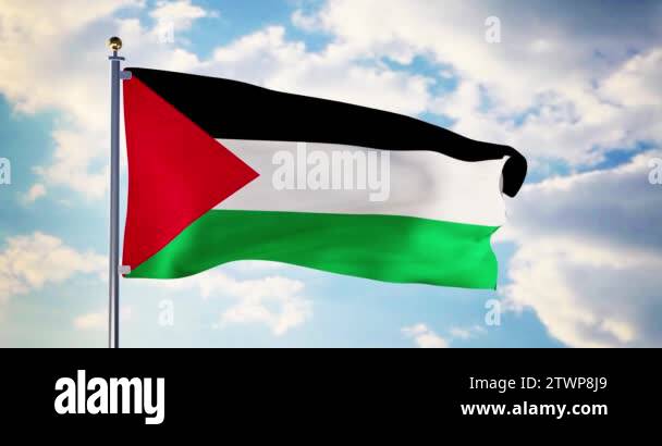 Palestinian flag waving in the wind shows Palestine symbol of ...