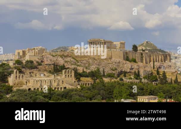 4K timelapse of The Acropolis of Athens with the Parthenon Temple Stock ...