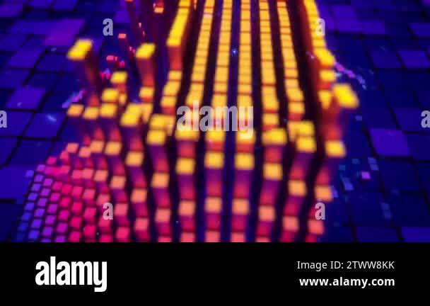 Camera flies over cubic pixels as they form an icon of locked padlock ...