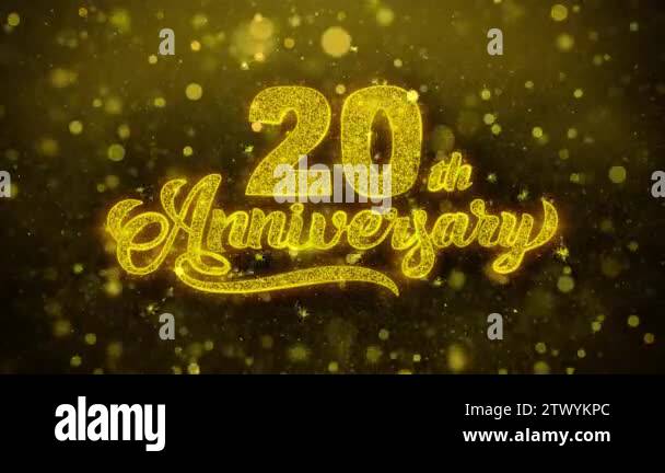 20th Happy Anniversary Golden Text Blinking Particles with Golden ...