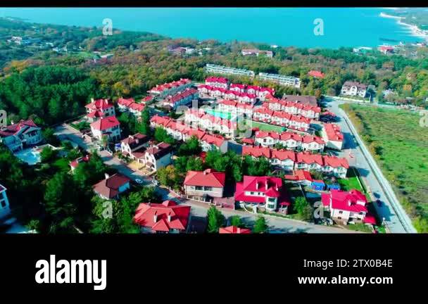Cottage village in the resort of Kabardinka on the background of the ...
