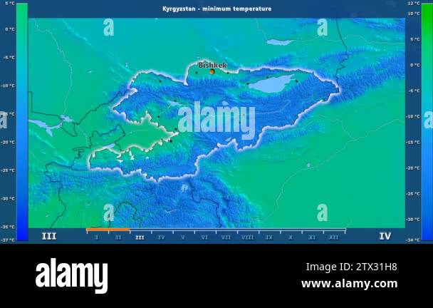 Minimum temperature by month in the Kyrgyzstan area with animated ...