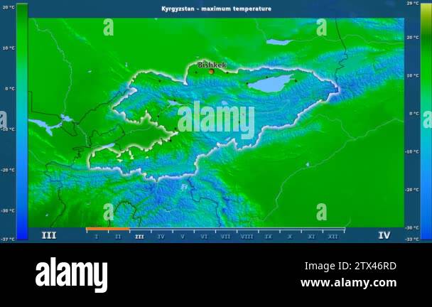 Maximum temperature by month in the Kyrgyzstan area with animated ...