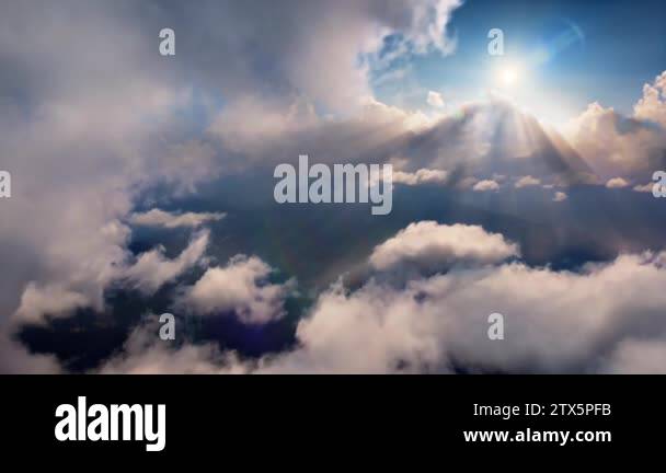 Flying through heavenly beautiful sunny cloudscape. Amazing timelapse ...