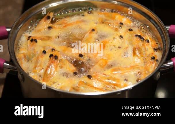 Cooking shrimp. Boiling shrimp. Chef cooking shrimp Stock Video Footage ...