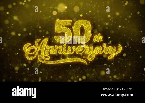 50th Happy Anniversary Golden Text Blinking Particles with Golden ...