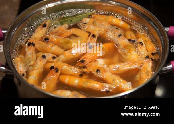 Cooking shrimp. Boiling shrimp. Chef cooking shrimp Stock Video Footage ...