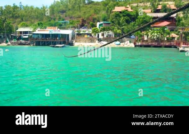 Point of view rope cable for ferrying on floating raft across sea to ...