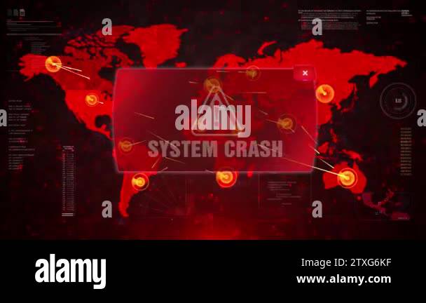 SYSTEM CRASH Alert Warning Attack on Screen World Map Loop Motion Stock ...