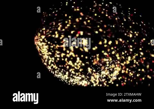 Abstract golden glitter particles spreading fast on black background ...