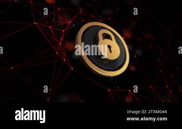 3d animation footage of lock icon with rotating circle on technology ...