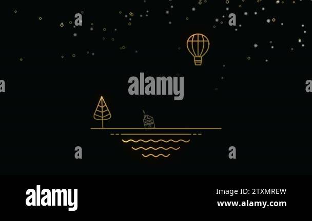Gold Christmas New Year line illustration video template, golden ...