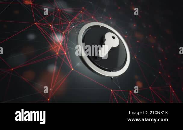 3d animation footage of key icon with rotating circle on technology ...