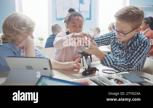 Elementary School Robotics Classroom: Diverse Group of Brilliant ...