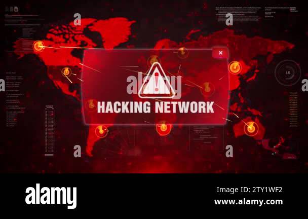 HACKING NETWORK Alert Warning Attack on Screen World Map Loop Motion ...