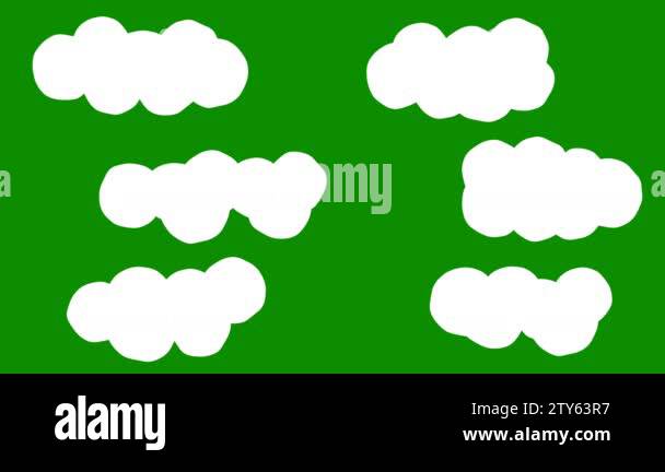 A Set of Cartoon Clouds Animation on a Green Screen Background Stock ...
