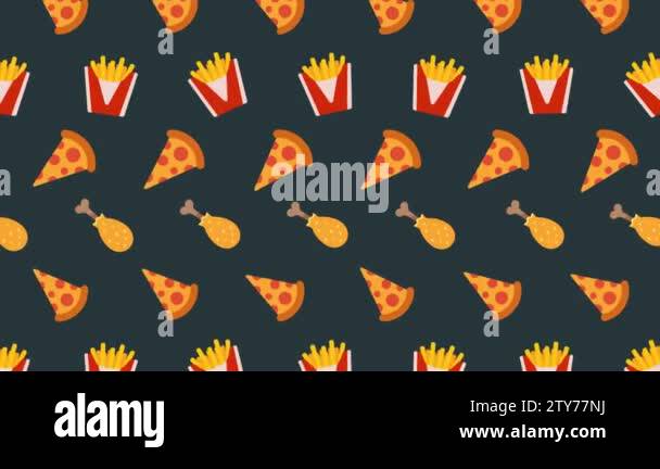 Seamless animated pattern of fast food on dark background. Isolated ...