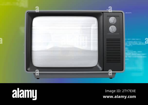 Front view of an old TV with an crying emoticon on screen against a ...