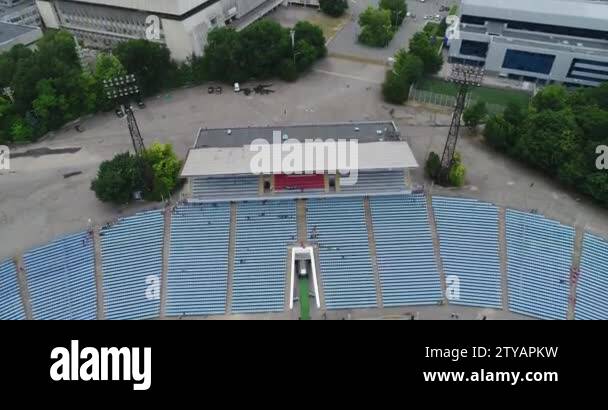 Female rugby players training stadium meteor dnipro aerial panoramic ...