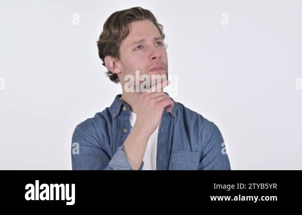 Contemplative Young Man Thinking New Idea on White Background Stock ...