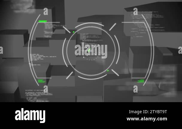 Animation of scope scanning and data processing with flickering lines ...