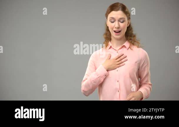 Woman asking how are you in sign language, teacher showing words in asl ...
