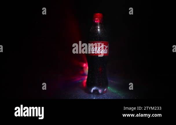 Baku, Azerbaijan 13th January 2018, Coca-Cola Classic in a glass bottle ...