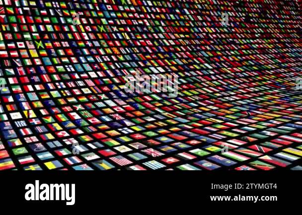 Animated video wall with flags of many nations Stock Video Footage - Alamy
