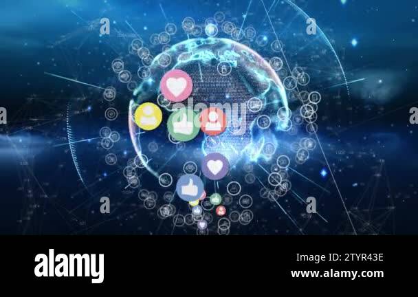 Digitally generated animation of application icons moving up in the ...