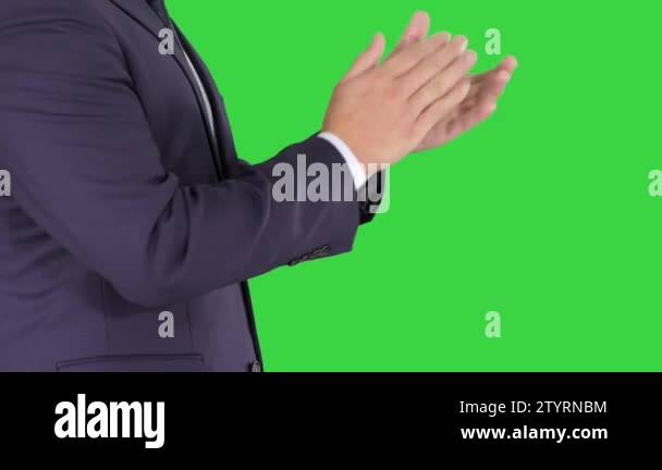 Business man clapping hands on a Green Screen, Chroma Key Stock Video ...