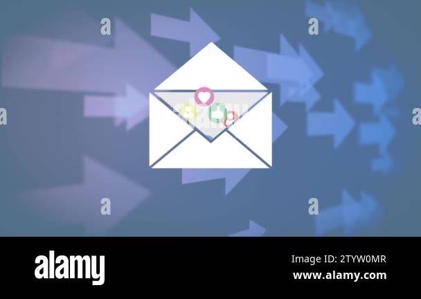 Digital animation of an envelop opening to release social media icons ...