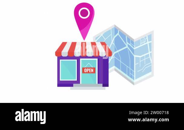 Store with pin and map animation. Icon on white background with alpha ...