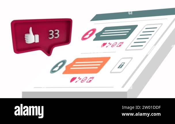 Digital animation of a like icon with increasing count in a red message ...