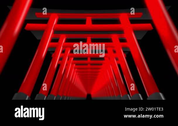Red Loop Gates Red Torii gates in Japan. Torii gates in shrine. Shrine tunnel. CG loop ...