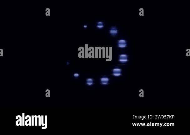 Loading blue circle icon of small blinking spheres moving on black ...